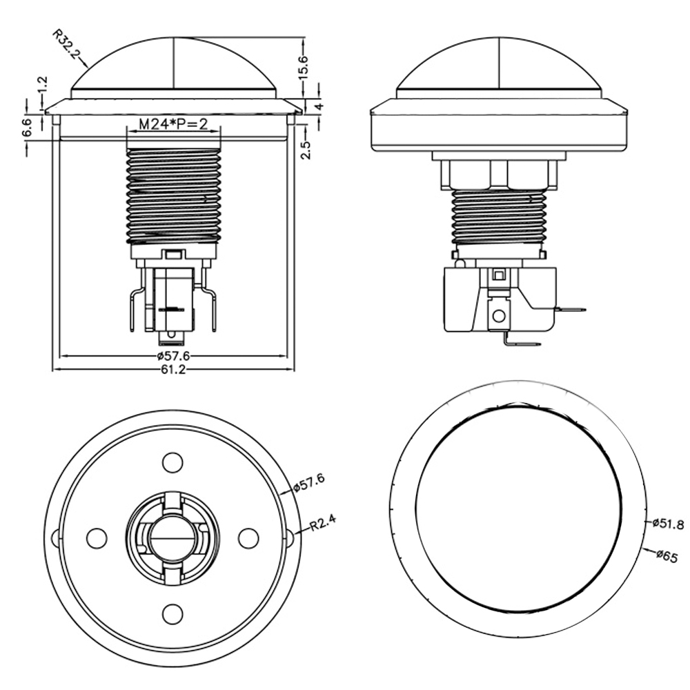 60mm runde, konvexe LED-beleuchtete drucktaster mit  dc5v/12v glühbirnen für Arkade-spielautomaten (kranbasketball-verkaufsautomaten)