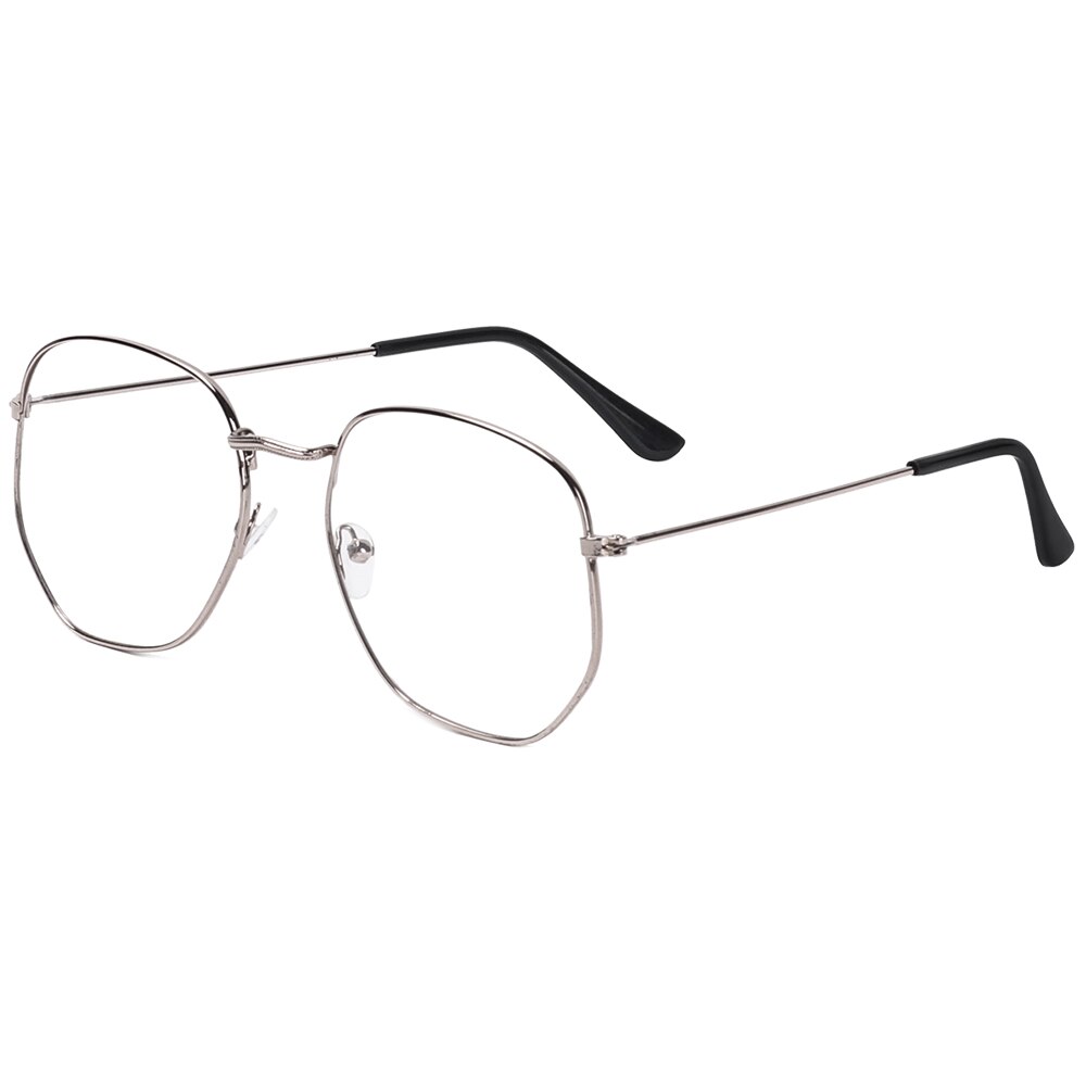 Unisex vintage anti blått ljus glasögon bågar oktagon lins närsynthet optisk spegel enkel legering anti uv klar glasögon bågar: 04 silver 1
