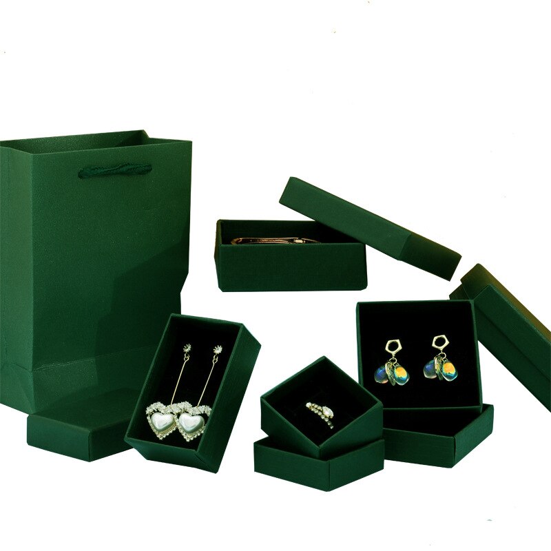 Caja de cartón verde para joyería, juego de anillos, collares, esponja rectangular, relleno de papel de cartón, cajas de embalaje de , 1 unidad