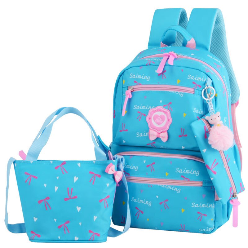 Kinder Schule Taschen Jugendliche Mädchen Druck Rucksack schule Rucksäcke 3 teile/satz Mochilas kinder reise rucksack Niedlich schulter tasche: sky blue