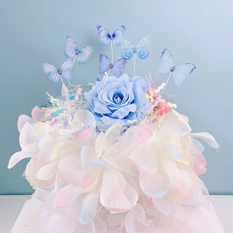 6Pcs Butterfly Cake Toppers Happy Birthday Handmade Wedding Party Dessert Baby Shower Cake Decoration DIY Baking Supplies