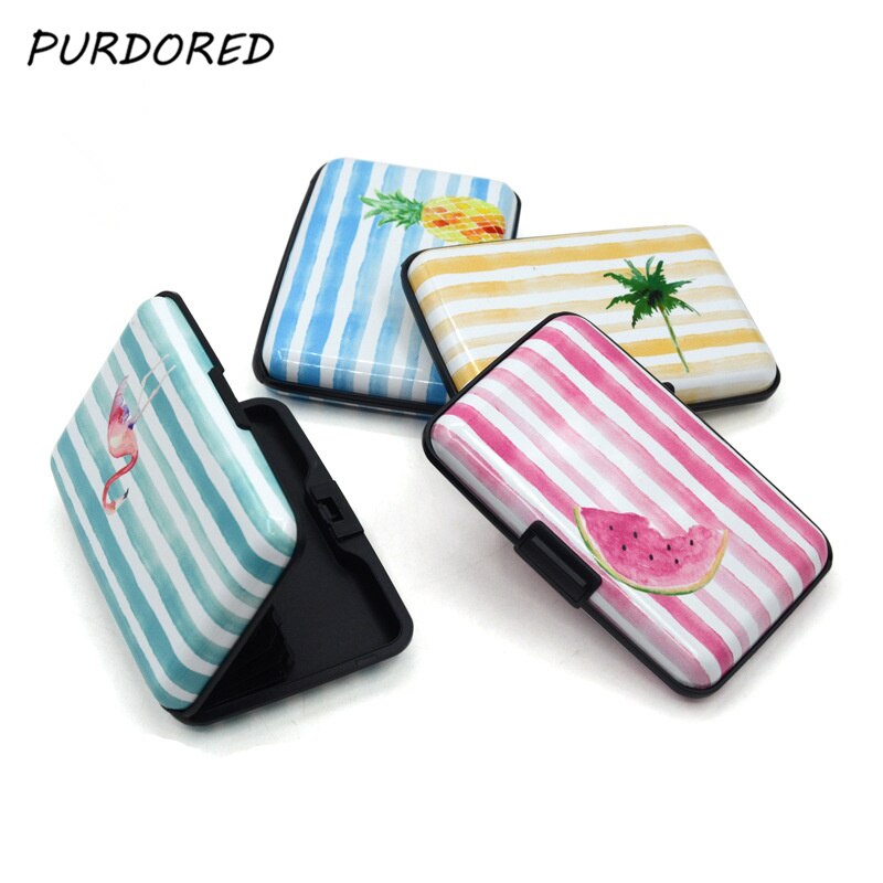 PURDORED 1 pc Flamingo Card Holder Aluminum Business ID Credit Card Case Holder RFID Card Wallet Case tarjetero