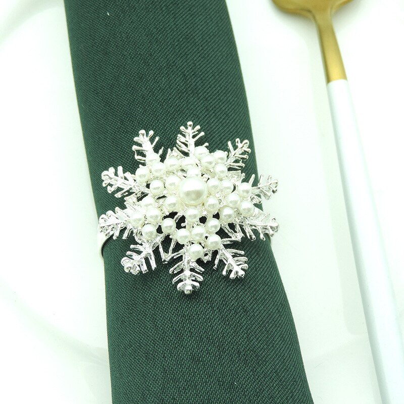 10pcs Hotel Christmas Hollow Snowflake Napkin Button Napkin Ring Napkin Ring Pearl Cloth Ring