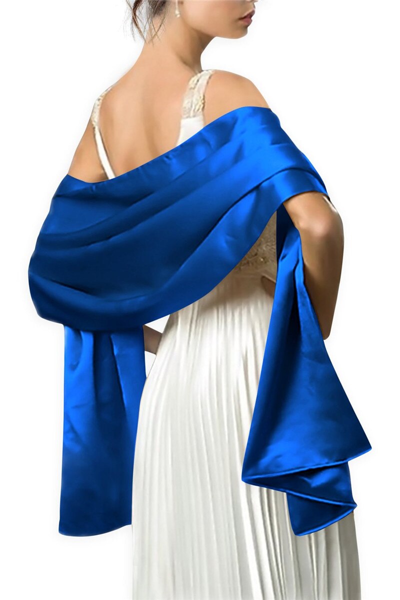 Satynowy wieczór weselny formalny Prom Cocktail Wrap Cape szalik ślubny szal 150CM długość 50CM szerokość.: Royal Blue