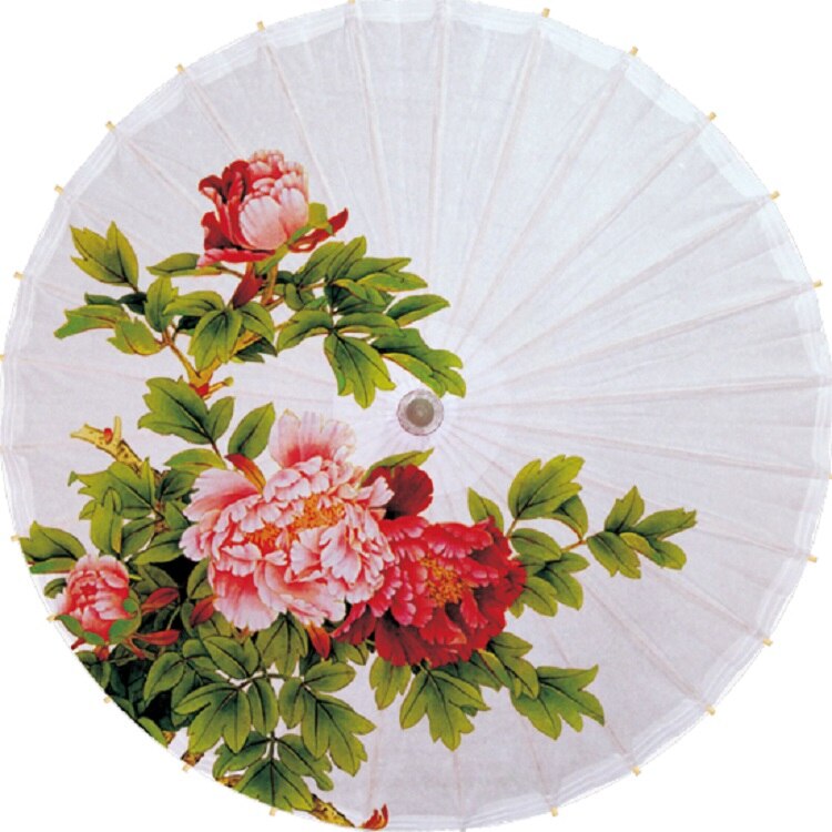 JPY Weiße Pfingstrose Blüte Öl Papier Regenschirm Regen Schild Wasserdichte Papier Sonnenschirm freundlicher Erwachsene Haus Dekor Hängenden Dach