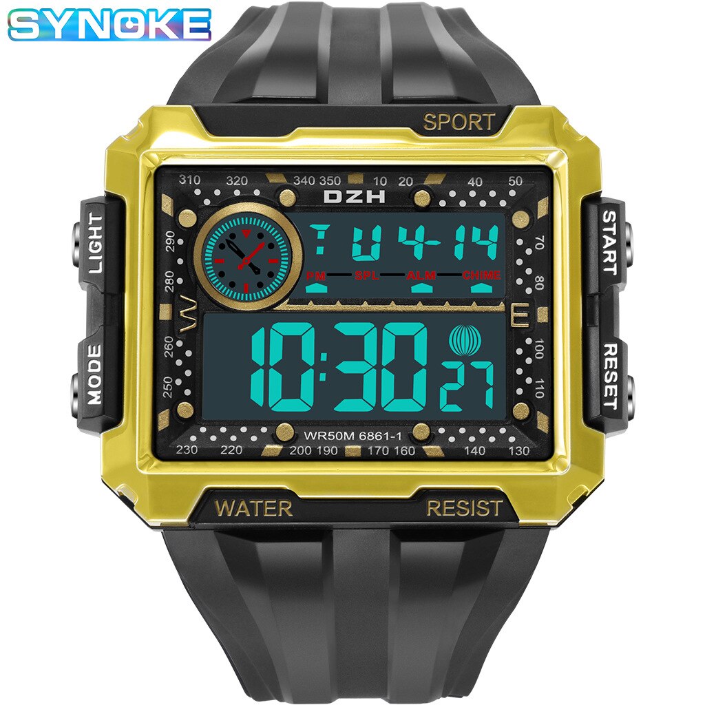 Vierkante Grote Screen Display Sport Elektronische Horloge Mannen Lichtgevende Waterdichte Multifunctionele Outdoor Sport Horloge