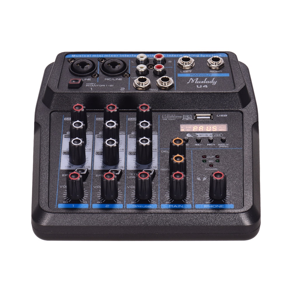 Muslady U4 4 Channels Audio Mixer BT USB Mixing Console with Sound Card
