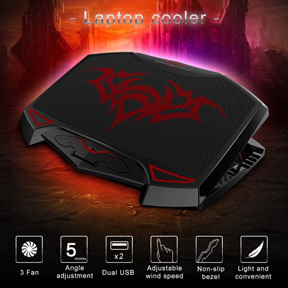 Gaming Laptop Cooler LED Lighting Adjustable Angle USB Laptop Cooler Fan Cooling Stand Bracket Base Notebook Stand for Laptop