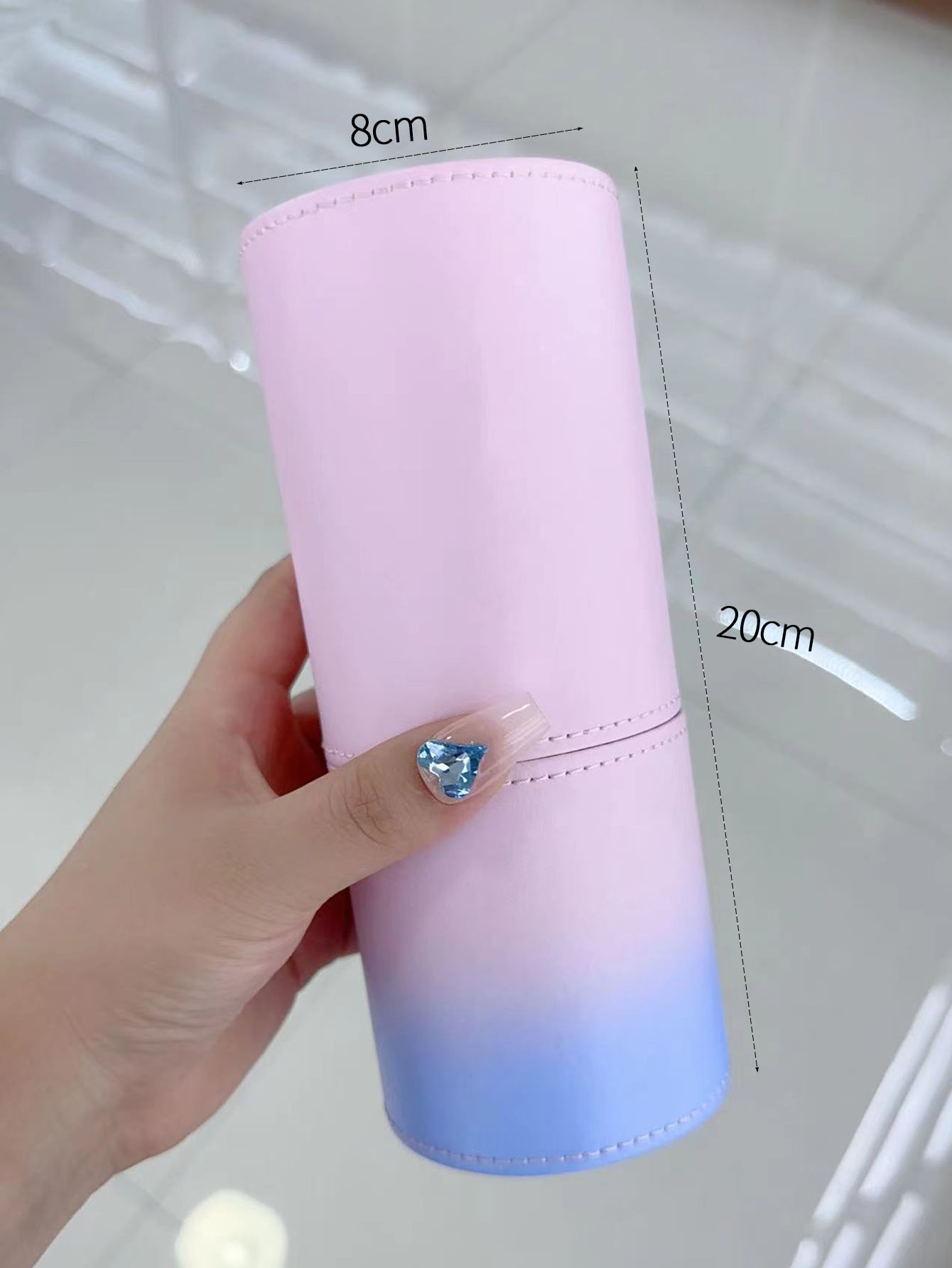 Makeup Brush Holder Large Capacity Make up Brush Case Organizer Cosmetic Cup Cylinder Storage Bag: SKY BLUE