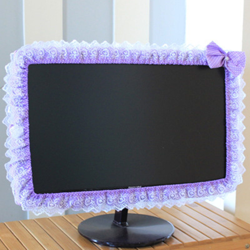 Eenvoudige Mode Kant Stof Computer Frame Cover Monitor Screen Stofkap Met Elastische Pen Pocket Boog Thuis Decoraties: 03 / For 17-22 inches