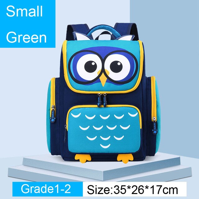 Respirant 3D hibou imprimé enfants cartables filles dessin animé école primaire sac à dos orthopédique sac à dos Mochila Infantil Escolares: S green