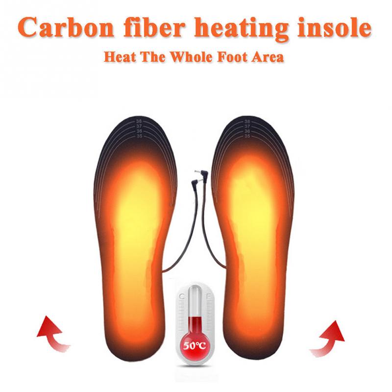 Reusable Washable Men Women Insoles Winter Black USB Electric Heated Shoe Pad Carbon Fiber Cuttable Comfort Dirt Proof