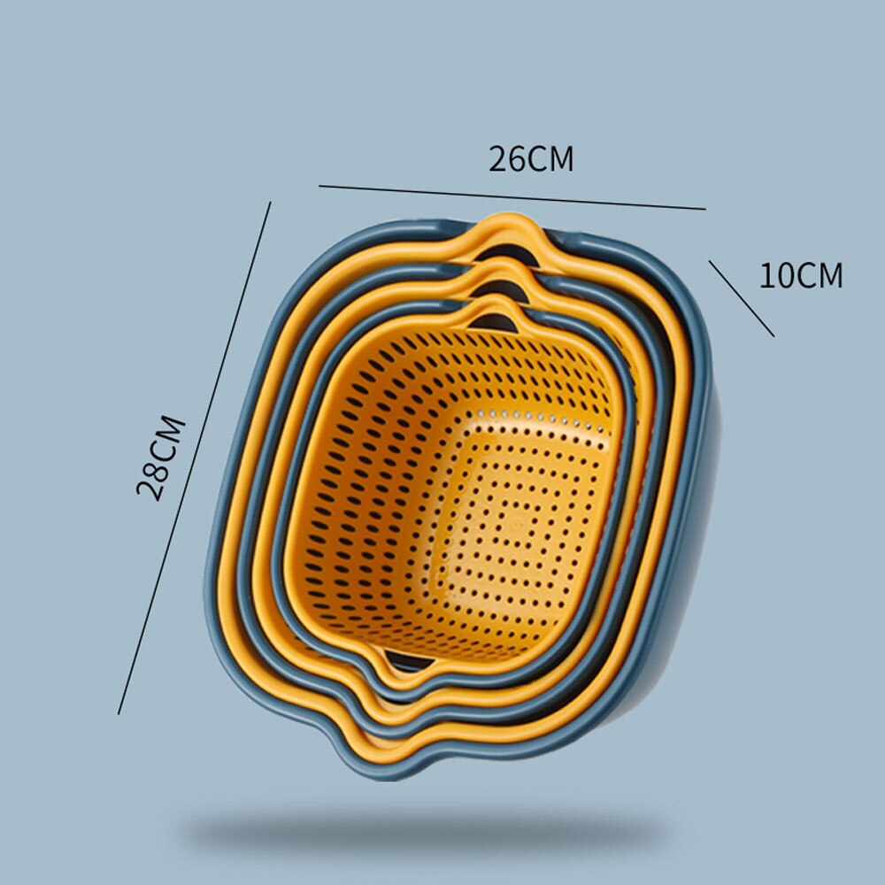 6 Stuk Dubbele Laag Afvoer Mand Plastic Groente Wasmand Wastafel Huishouden Keuken Wassen Box Wassen fruit Blauw: Blue (6 piece)