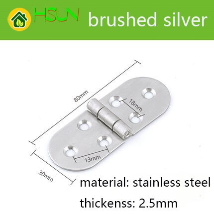 Rent kobber lite hengsel semi-sirkulært rustfritt stål flip plate skjult foldedør hengsel legering 180 grader fold rund bordplate: Børstet sølv