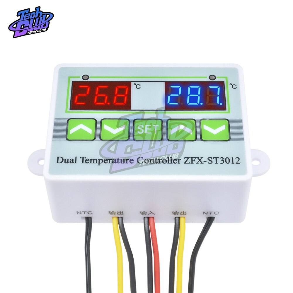 Termostato Digital LED ST3012, controlador de temperatura con pantalla Dual 10A, termómetro DC 12 24 220 V, Control térmico con Sensor NTC: AC 110V 220V RedBlue