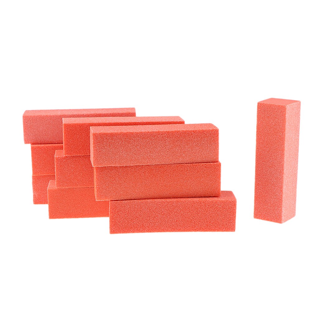 10 Pieces 4-sided File Block, Sanding Block, Buffer, Sponge, Polishing Block, Nail Files: Orange Red