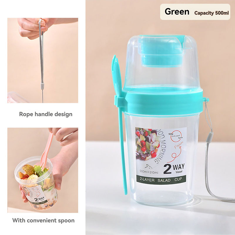 Portable Salad Cup Double Oatmeal Cup Yogurt Nut Fat-Reduced Vegetable Fruit Box Cup with Lid Spoon Breakfast Cup Lunch Box: Silver