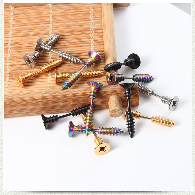 1Stck Punk Gold Schwarz Farbe Edelstahl Nagel Schraube Zucht Ohrring für Frauen &Ampere; Männer Wendel Ohr Piercings schmuck