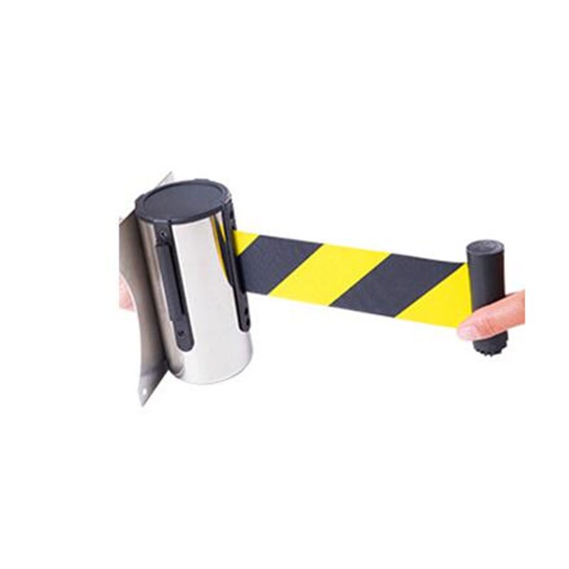 KinJoin Stainless Steel Retractable Belt Wall Mount Ribbon Barrier Tape Crowd Control Outdoor Sport Stanchion Queue 2m/3M/5m: yellowblack / 5M