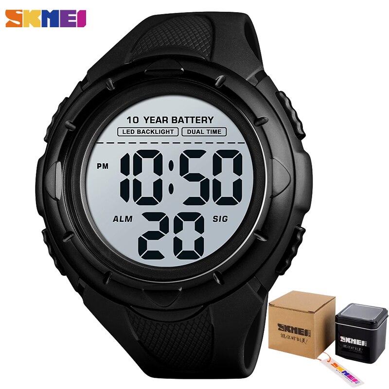 Skmei led digitaal horloge heren 2 tijd sport polshorloges heren chrono elektronische wekker 10 jaar batterij reloj hombre 1563 horloges: Zwart met doos
