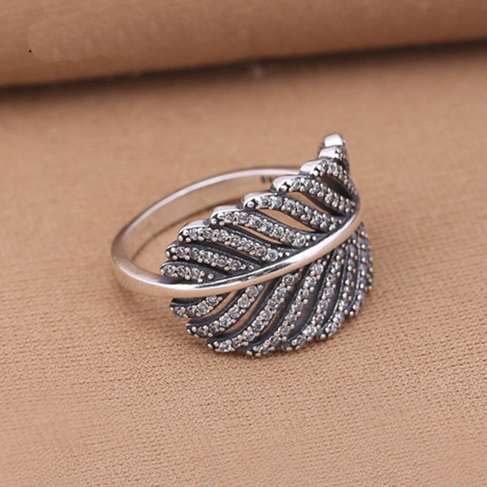 Authentic 925 Sterling Silver Rings Light As A Feather, Clear Cz Wedding Jewelry Compatible with European