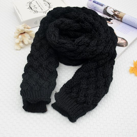 Winter dikke gebreide sjaal dames effen lang unisex dikke zachte acryl halsdoek warme zwarte sjaal 2020: Zwart
