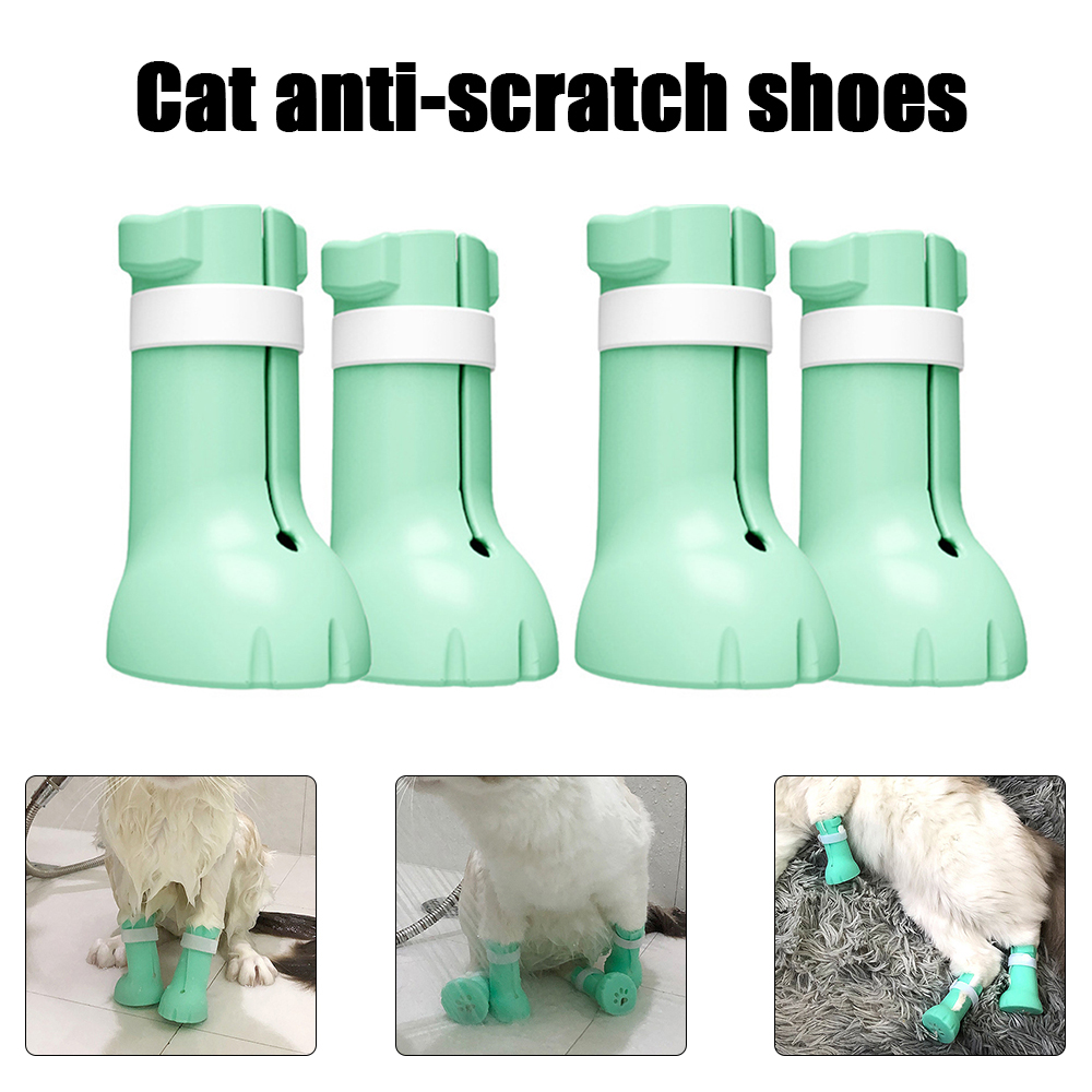 4 stk kattepoteovertræk justerbar kattepotebeskytter til badeblød silikone anti-ridse sko katteplejeartikler kontrol: B
