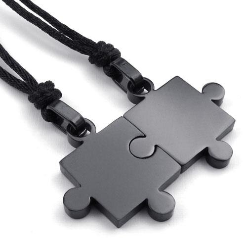 2Pcs Mens Womens Stellen Rvs Puzzel Hanger Liefde Ketting Set, Zwart Zilver: Black