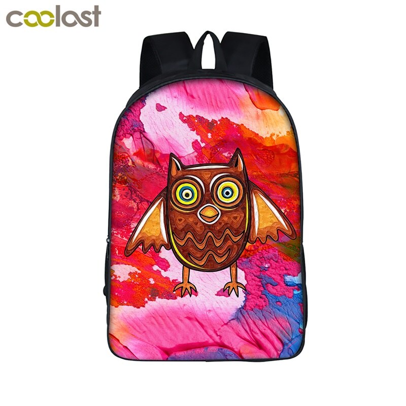 16 inch Cartoon Owl Student Backpack Cute Animal Print School Bag For Teenager Women Men Laptop Backpack Boys Girls Travel Bags: A16 MTY02