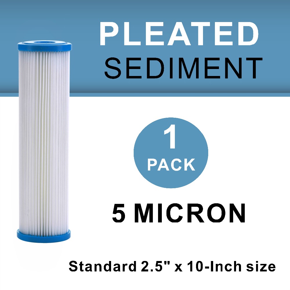 Whole House 2.5" x 10" Polypropylene Pleated Sediment Water Filter Cartridge 5 Micron, Washable & Reusable