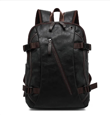 Korean style men's backpack style leather middle school student schoolbag: Khaki