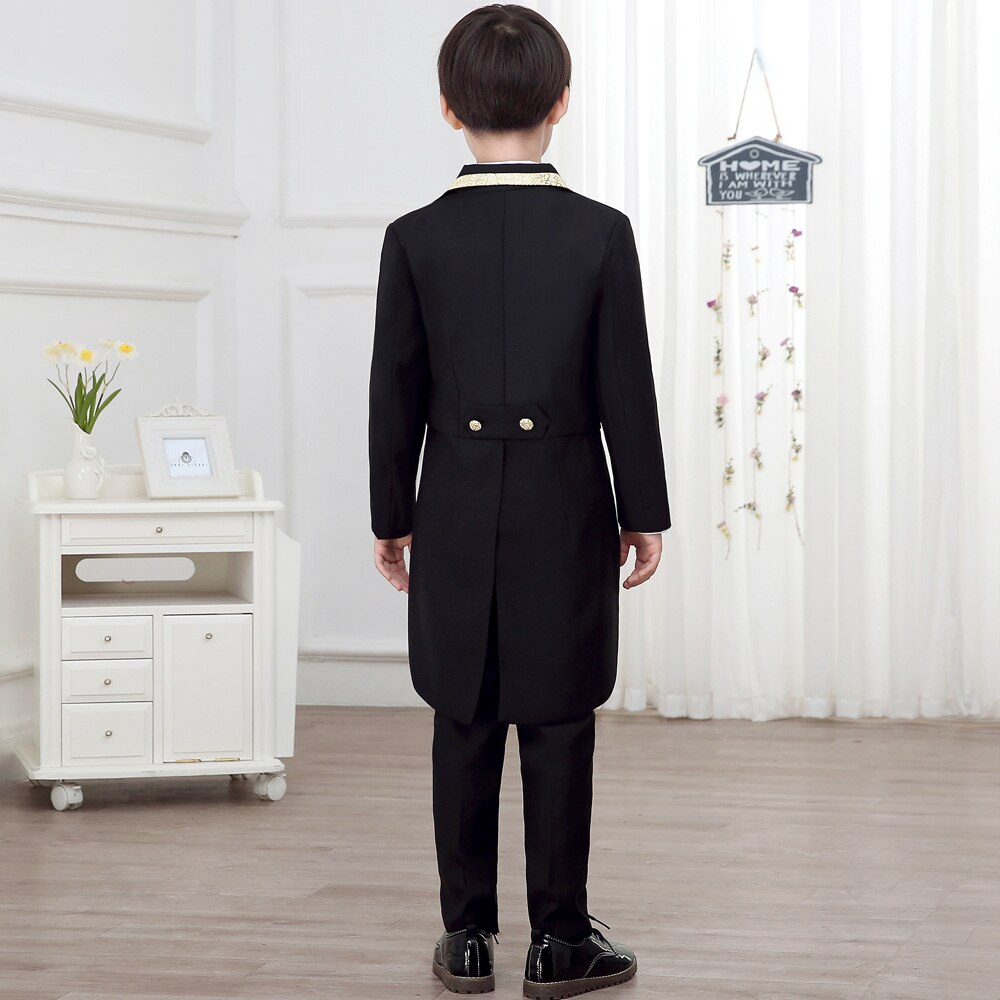 Boy's 5-Piece Classic Black Tuxedo Set - No Tail Jacket, Vest, Shirt, Pants & Bow Tie