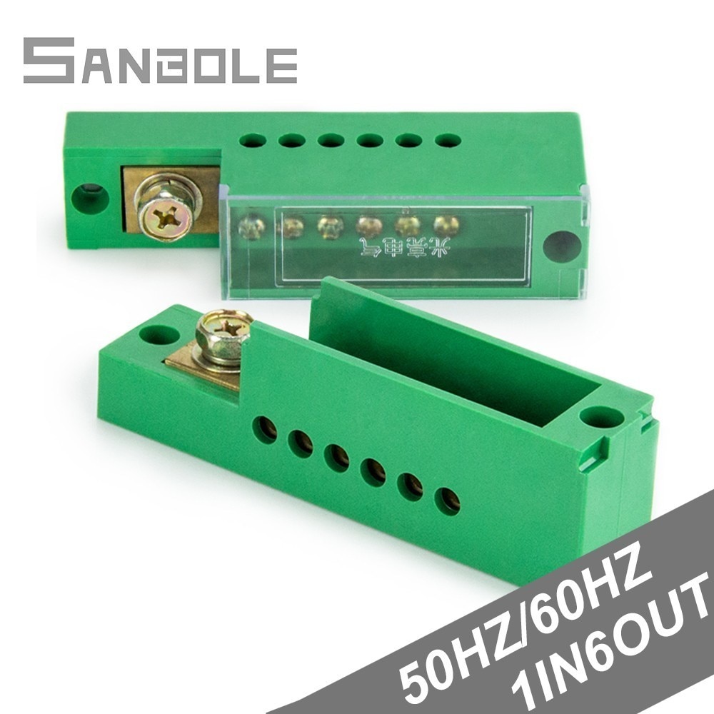 Terminal Block Green One-In Six-Out Zero Line Meter Box Connection Distribution Box Terminal Row Single Phase 660V