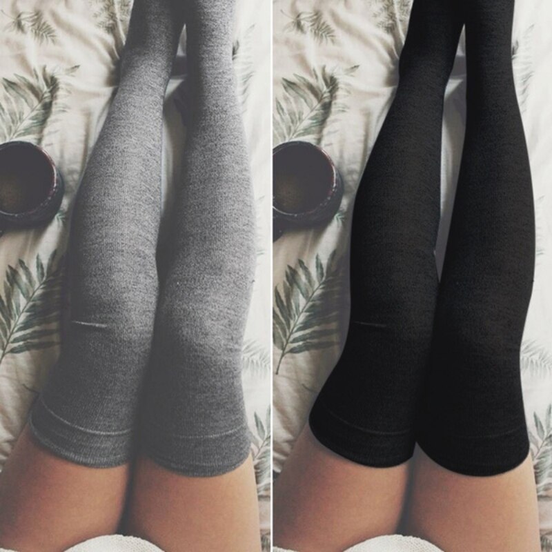 Chaussettes Sexy en coton au dessus du genou, 1 paire, bas haut de cuisse, mince, coloré, noir, gris, blanc, , Long, directe
