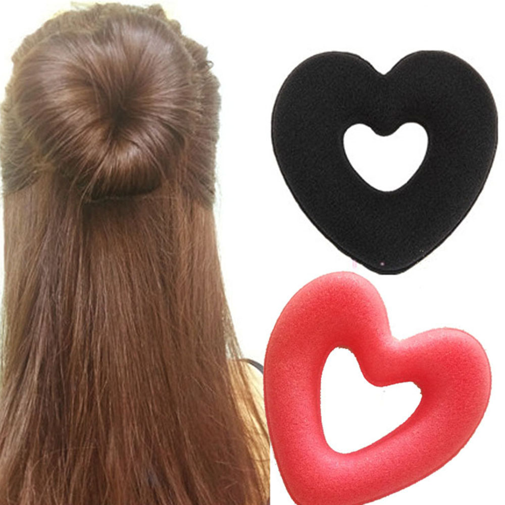 Tiaras bonitas en forma de corazón para mujer y niña, herramienta de peinado para el cabello, cabeza de esponja, albóndigas, anillo para hacer moños, Donut, 1 unidad,