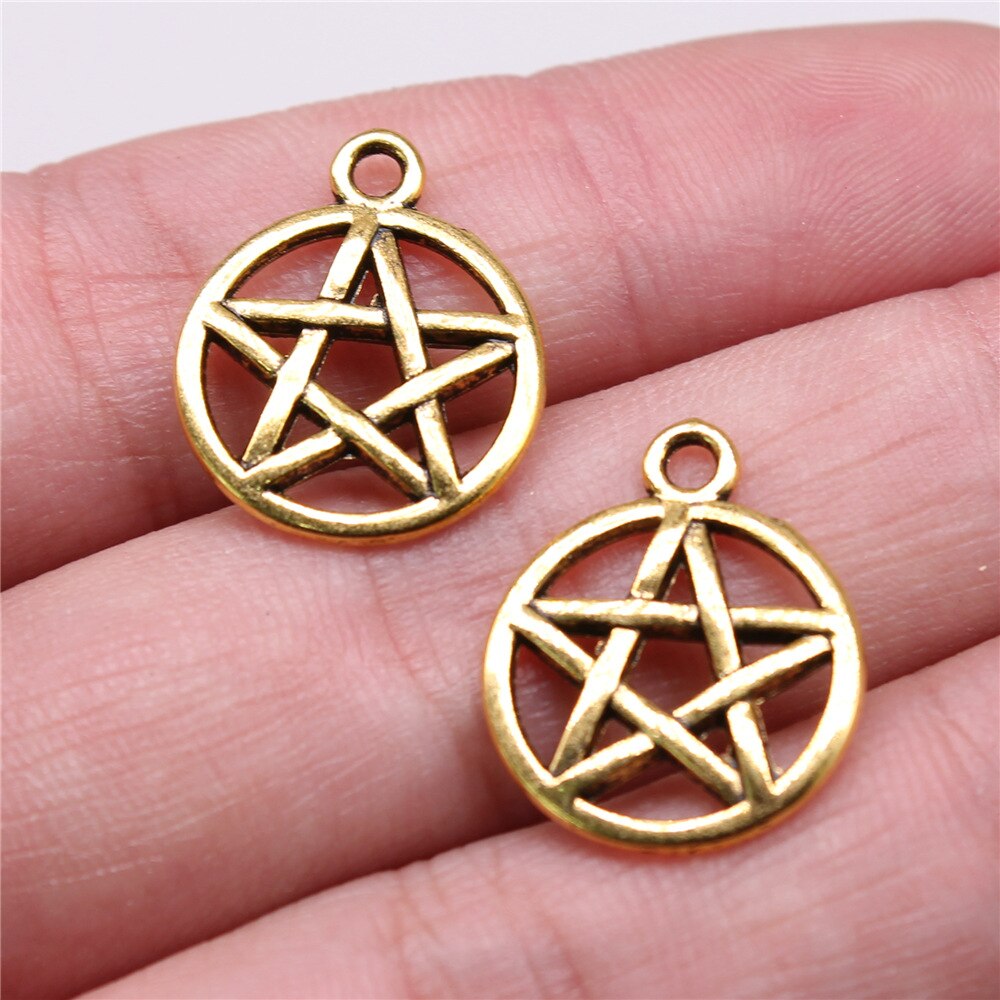 Pendentifs en forme d'étoile pentagramme, 20 pièces, pendentifs de couleur Bronze et argent, fabrication de bijoux anciens, artisanat fait à la main: 16mm-Gold