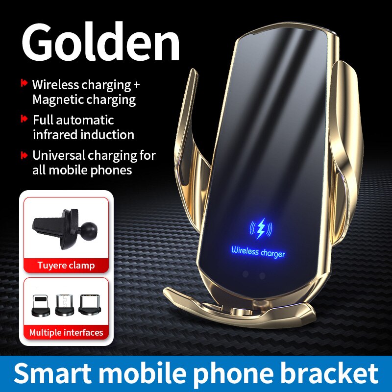 15W Car Wireless Charger for Samsung Galaxy A12 A22 A32 A42 A52 A72 A13 A33 A53 A73 5G Magnetic Charging Automatic Clamping: Gold