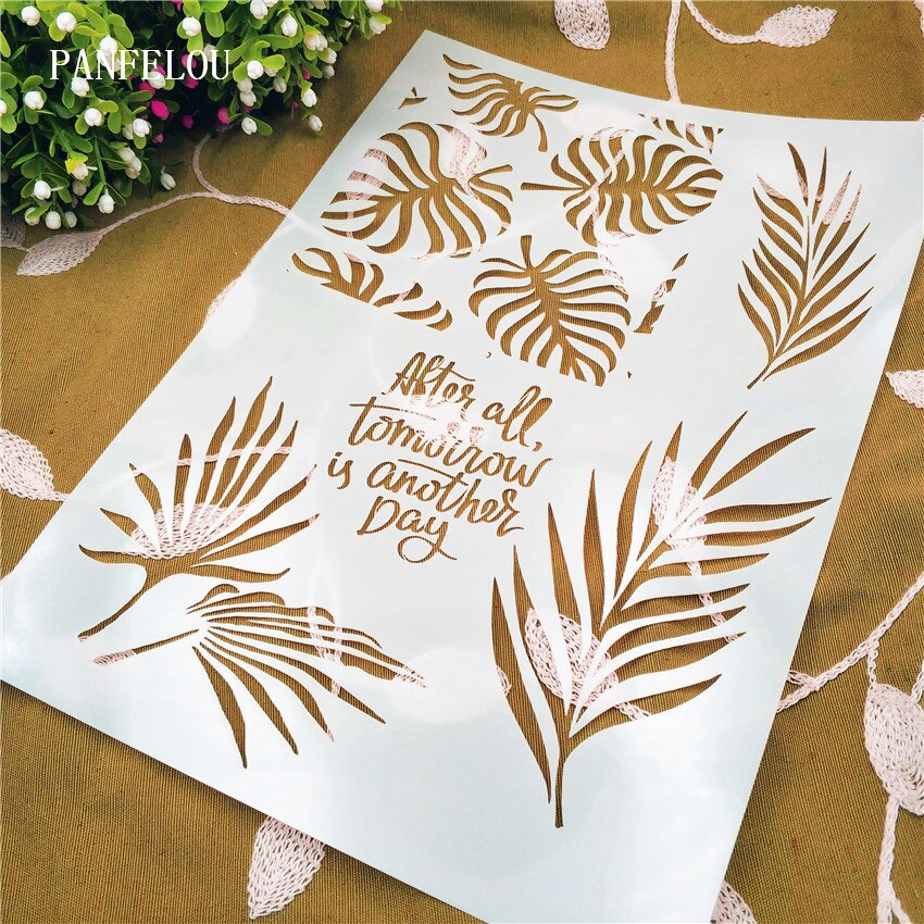 29.5*21cm bananblad scrapbook schabloner spray plast form sköld diy tårta ihålig utsmyckning utskrift spets linjal