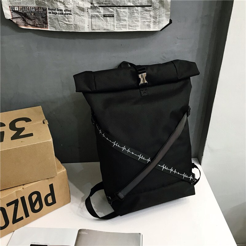 2020 homem mochila streetwear hip hop masculino mochila de viagem grande capacidade legal faculdade mochila para homem: Black