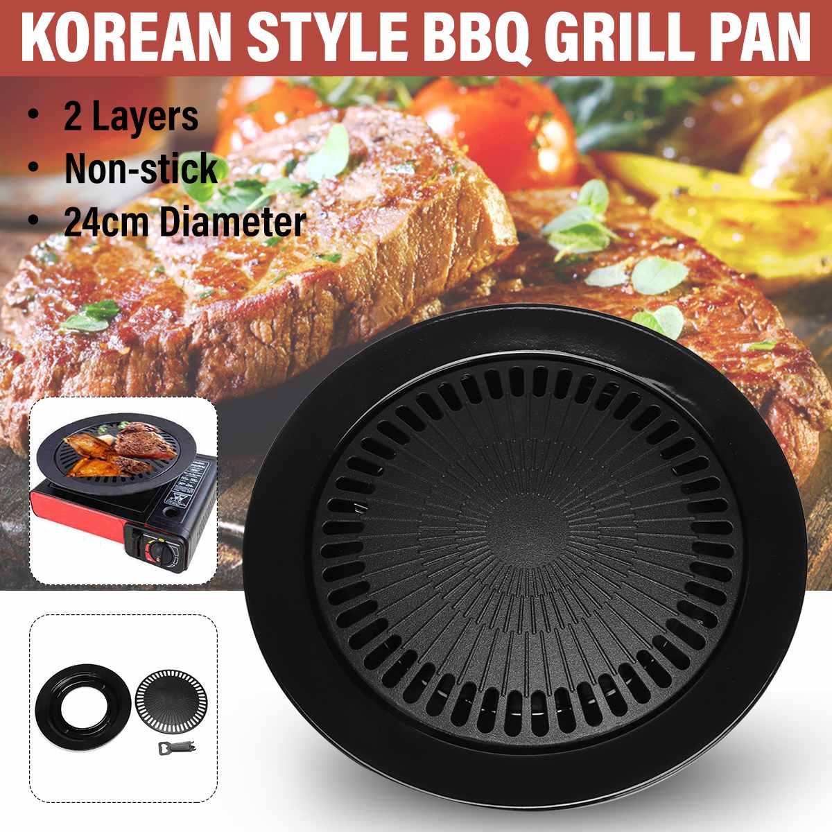 Ronde 2-Layer Koreaanse Bbq Grill Pan Kookplaat Anti-aanbak Barbecue Kachel Plaat Keuken Coing Gereedschap Outdoor Camping Bbq Coware