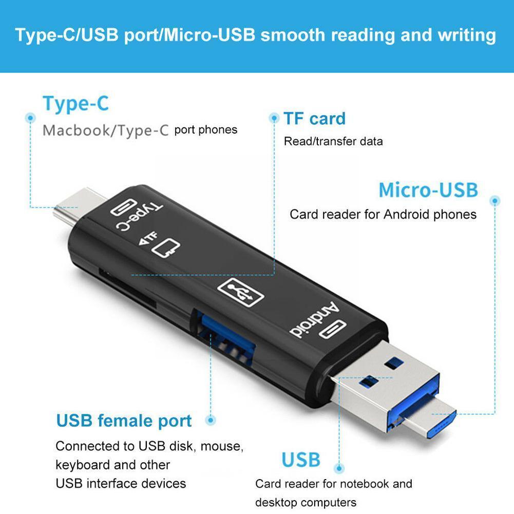 5in1 Multi Otg Card Reader Micro-sd / Sd Card / Usb Tf Type-c Computer Universal Android Phone Support Type-c / Reader / N6o2