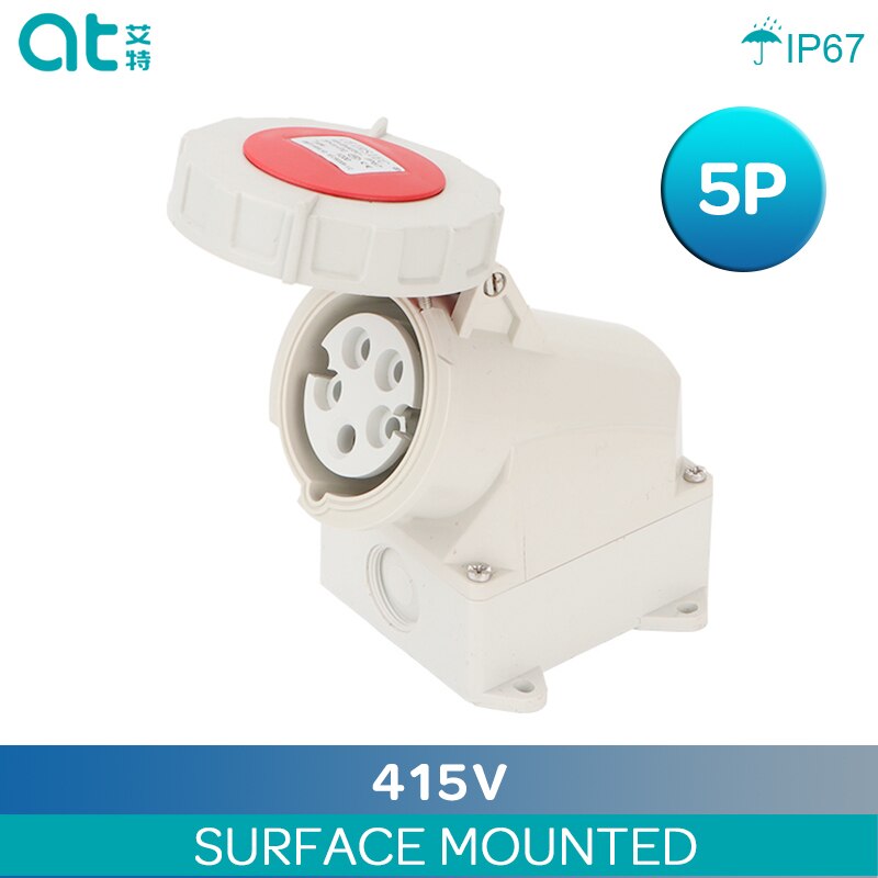 IP67 Waterproof Industry Power Socket 3 4 5 Pin 16A 32A Surface Mounted and Panel Mounted: 5P Surface Socket / 16A