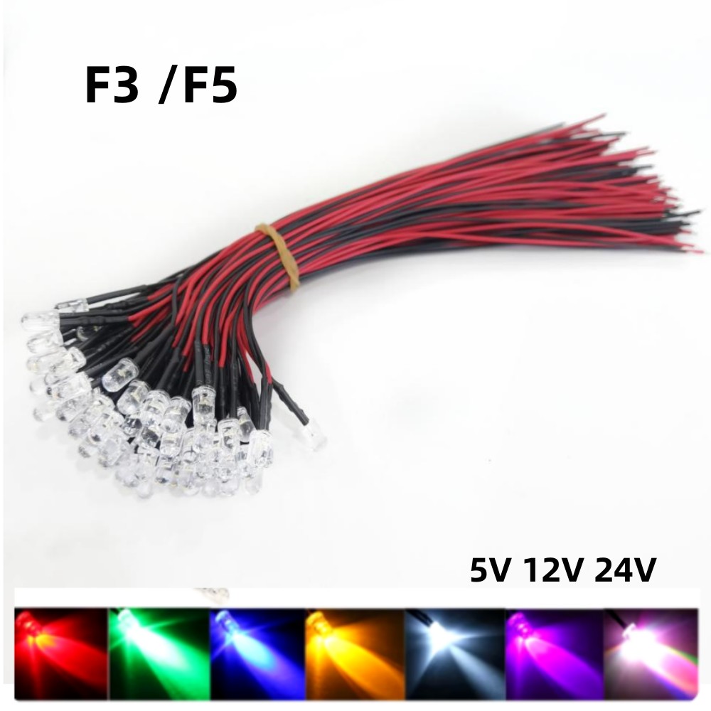 5V 12V 24V 20pcs lot 20cm Pre Wired 5mm LED Light Lamp Bulb Prewired Emitting Diodes For DIY Home Decoration
