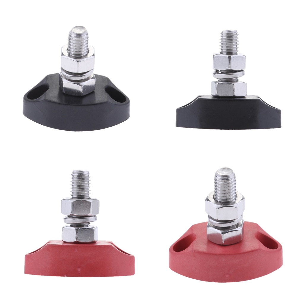 4 stk  dc 12v samleskinne klemrække  - 1/4 tommer 6mm positivt isoleret enkelt studs power og jordforbindelsesstolpe - rød+sort