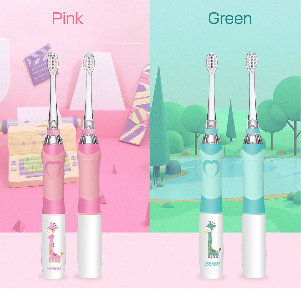 SEAGO-cepillo de dientes eléctrico sónico para niños, cabezales de repuesto con temporizador inteligente, batería LED, para 3-12 años