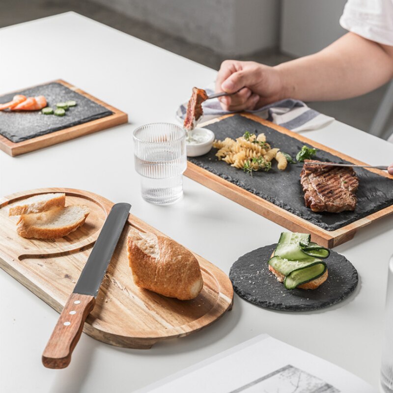 Nordisk rektangulær sushi wienerbrød dessert western bøf tallerken husholdnings sten træplade bakke pasta tallerken bakke  lb82016