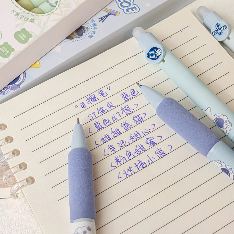 4pcs Cute Erasable Pen Blue Ink Soft Pen Grip Writing Smooth Quick-Drying Pens Lapiceros Studying Accessories