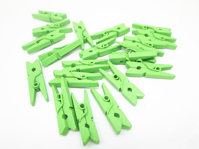 200 stuks 25mm mini houten knijpers wasknijpers clips bruiloftsversieringen scrapbooking ,14 kleuren: Lt groen