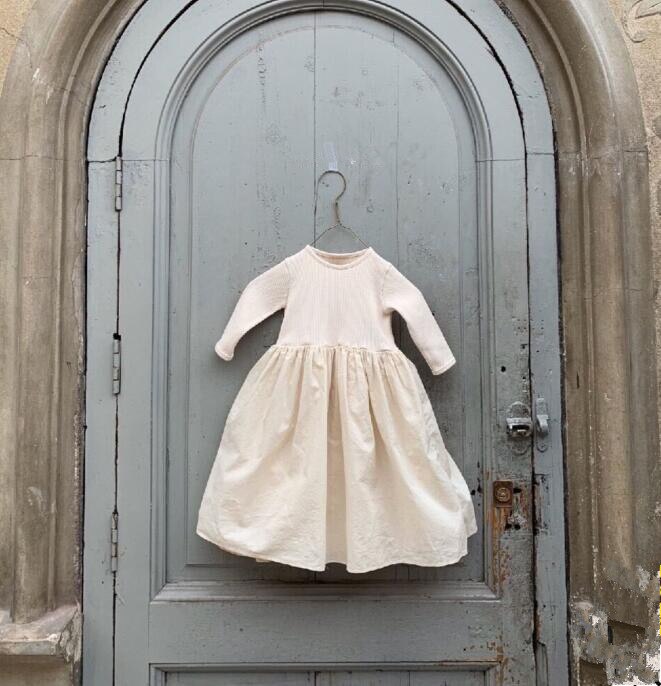 Zuid-korea En Najaar Casual Meisje Stiksels Lange Een-Lijn Jurk Streep Mori Prinses Jurk