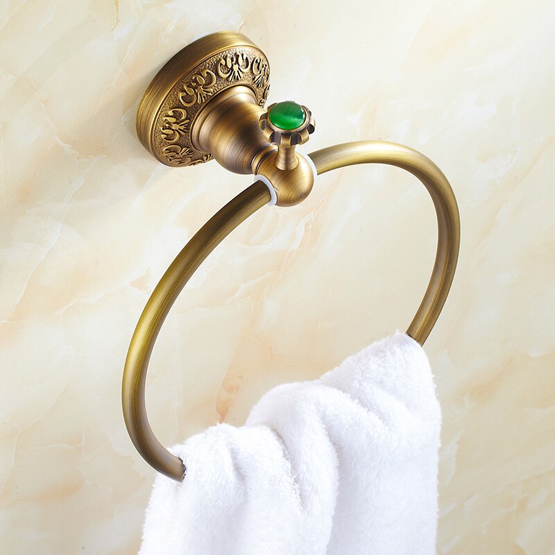 Luksus jade retro massiv messing håndklædeholder badeværelse tilbehør vægmonteret håndklæde ring rund antik håndklædestativ ssl -s08